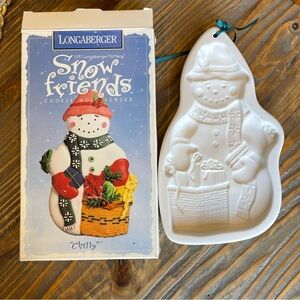 Longaberger Pottery Snow Friends Cookie Mold Series Snowman Carrying Basket 1997